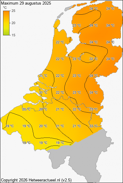 Maximum temperatuur 29 augustus 2025