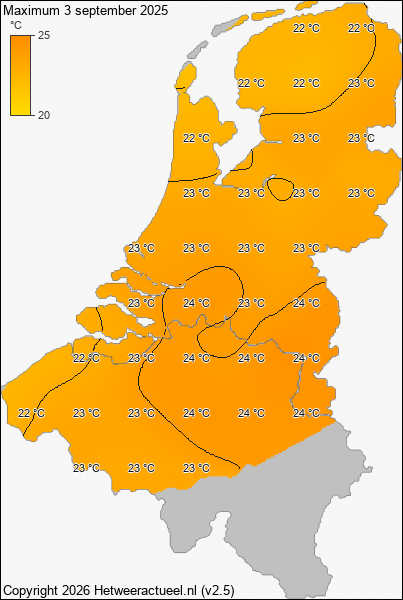 Maximum temperatuur 3 september 2025
