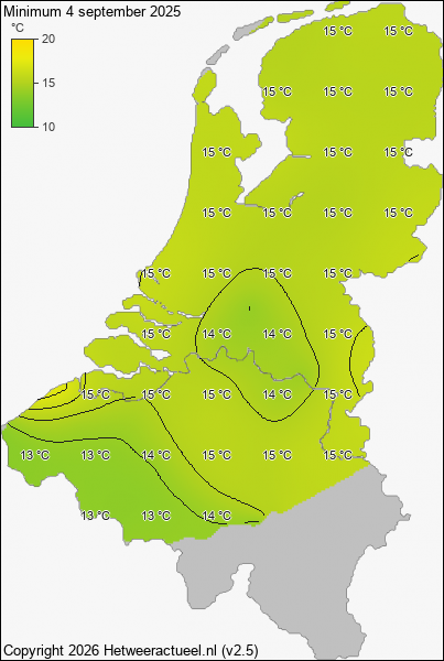 Minimum temperatuur 4 september 2025