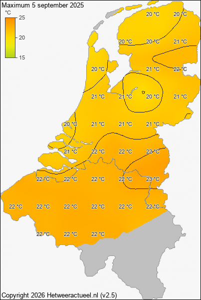 Maximum temperatuur 5 september 2025