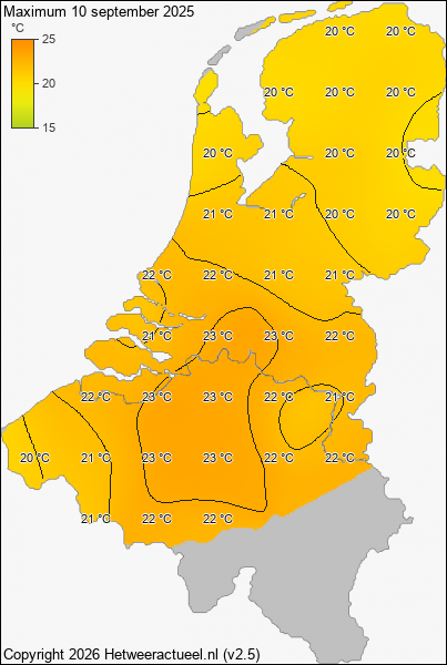 Maximum temperatuur 10 september 2025