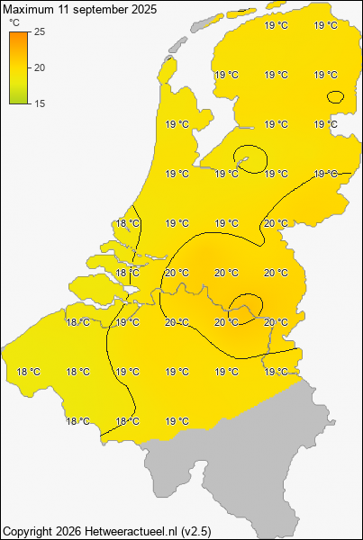 Maximum temperatuur 11 september 2025