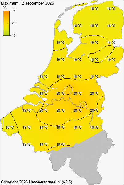 Maximum temperatuur 12 september 2025
