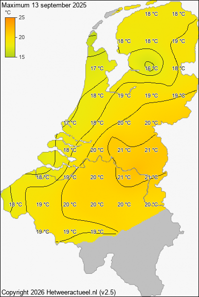 Maximum temperatuur 13 september 2025