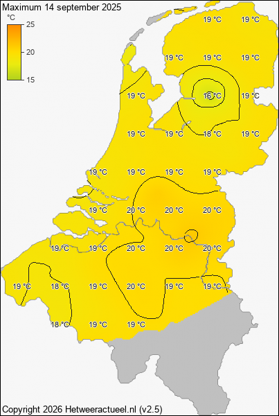 Maximum temperatuur 14 september 2025
