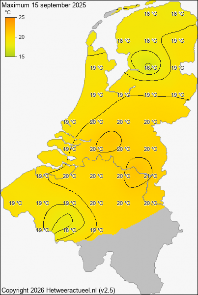 Maximum temperatuur 15 september 2025