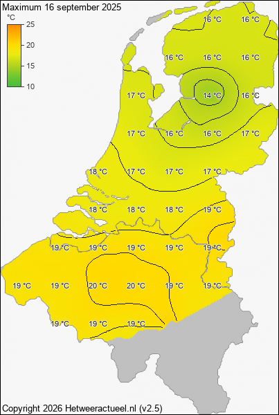 Maximum temperatuur 16 september 2025