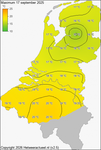 Maximum temperatuur 17 september 2025