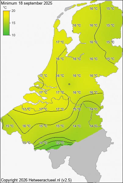 Minimum temperatuur 18 september 2025