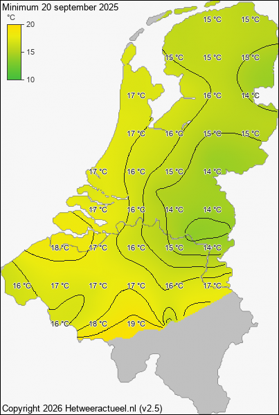Minimum temperatuur 20 september 2025