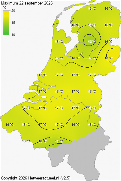 Maximum temperatuur 22 september 2025