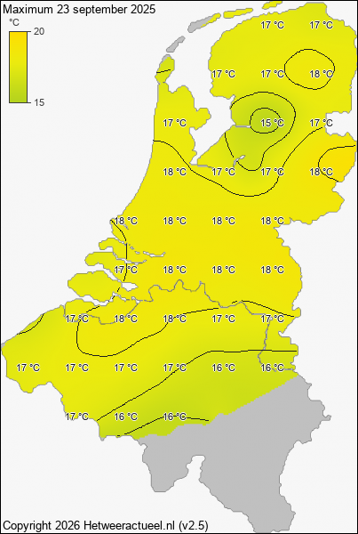 Maximum temperatuur 23 september 2025