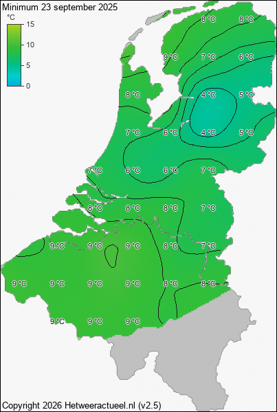 Minimum temperatuur 23 september 2025