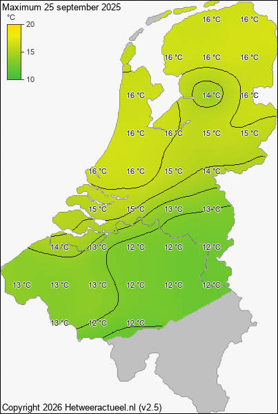 Maximum temperatuur 25 september 2025