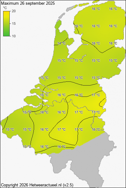 Maximum temperatuur 26 september 2025