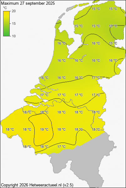 Maximum temperatuur 27 september 2025