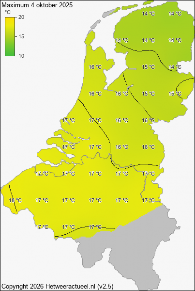 Maximum temperatuur 4 oktober 2025
