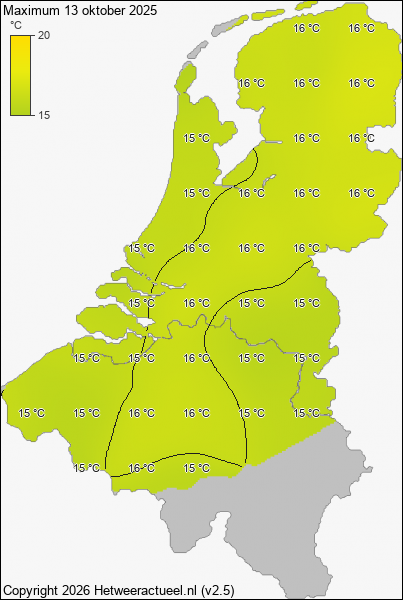 Maximum temperatuur 13 oktober 2025
