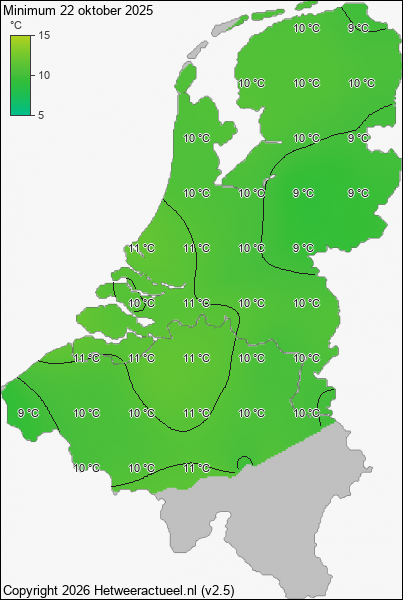 Minimum temperatuur 22 oktober 2025