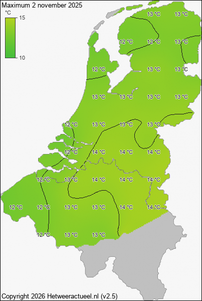 Maximum temperatuur 2 november 2025