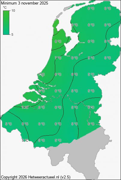 Minimum temperatuur 3 november 2025