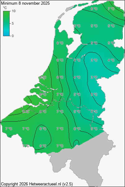 Minimum temperatuur 8 november 2025