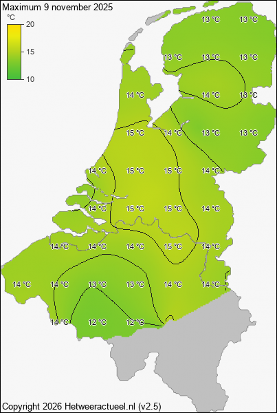 Maximum temperatuur 9 november 2025
