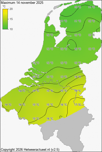 Maximum temperatuur 14 november 2025