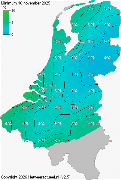Minimum temperatuur 16 november 2025