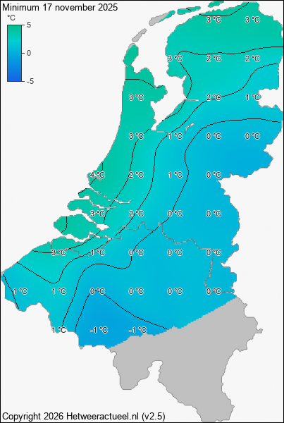 Minimum temperatuur 17 november 2025