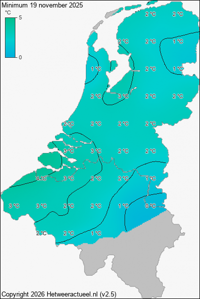 Minimum temperatuur 19 november 2025