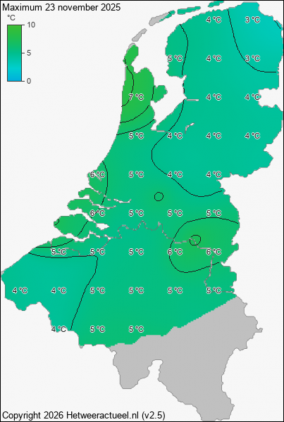 Maximum temperatuur 23 november 2025