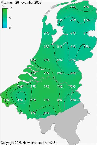 Maximum temperatuur 26 november 2025