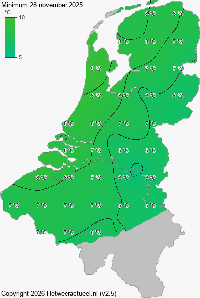 Minimum temperatuur 28 november 2025