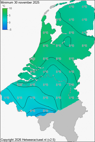 Minimum temperatuur 30 november 2025