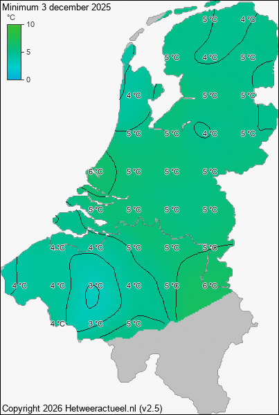 Minimum temperatuur 3 december 2025