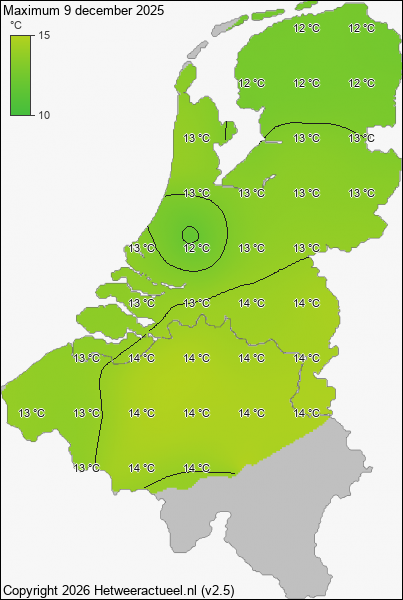 Maximum temperatuur 9 december 2025