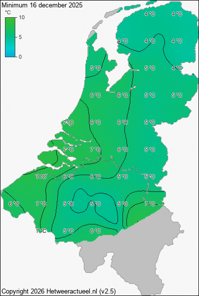 Minimum temperatuur 16 december 2025