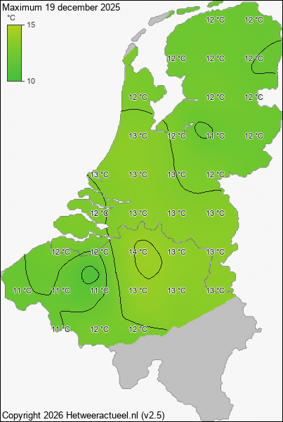 Maximum temperatuur 19 december 2025