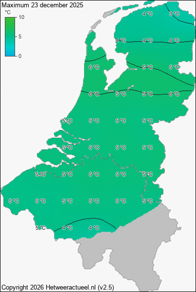Maximum temperatuur 23 december 2025