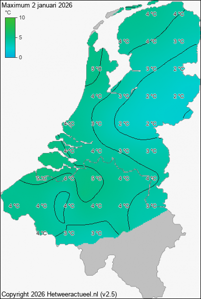 Maximum temperatuur 2 januari 2026