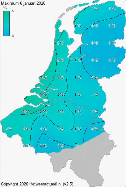 Maximum temperatuur 6 januari 2026