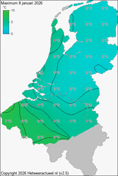 Maximum temperatuur 8 januari 2026