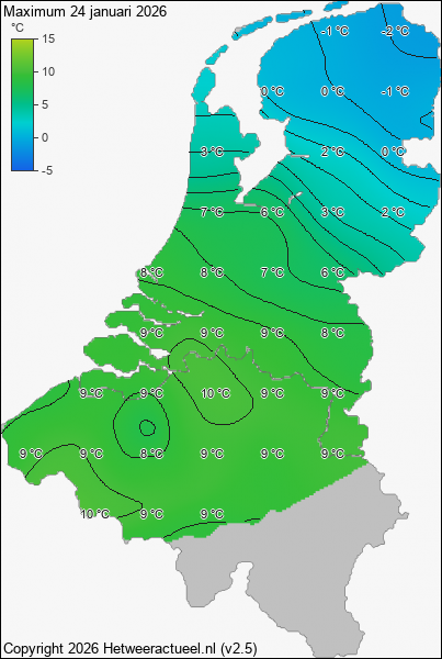 Maximum temperatuur 24 januari 2026