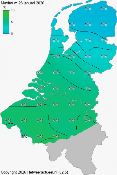 Maximum temperatuur 28 januari 2026