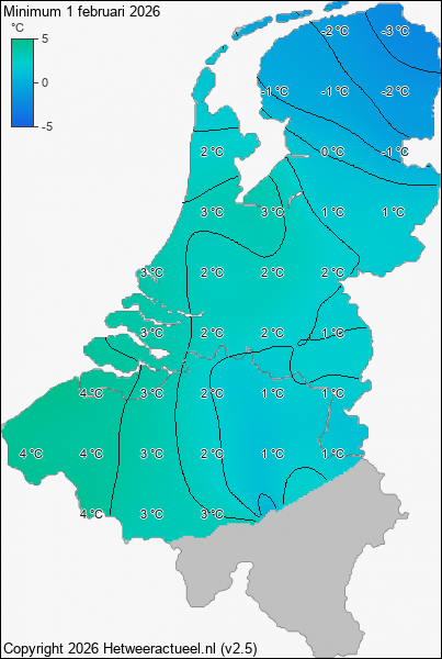 Minimum temperatuur 1 februari 2026
