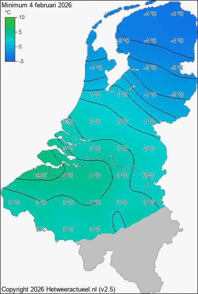 Minimum temperatuur 4 februari 2026