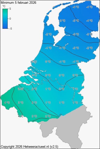 Minimum temperatuur 5 februari 2026