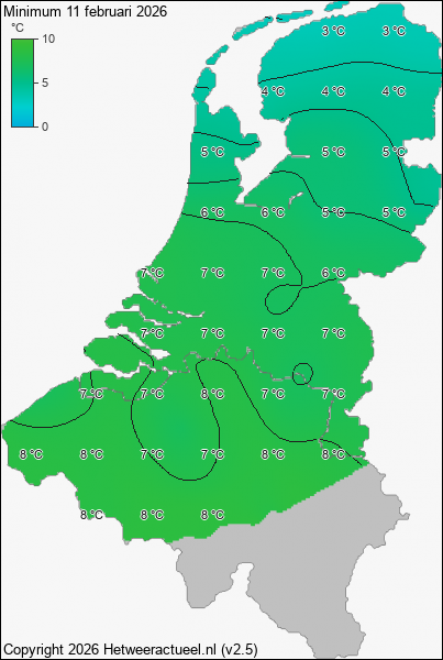 Minimum temperatuur 11 februari 2026