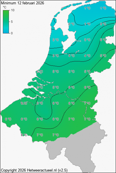 Minimum temperatuur 12 februari 2026